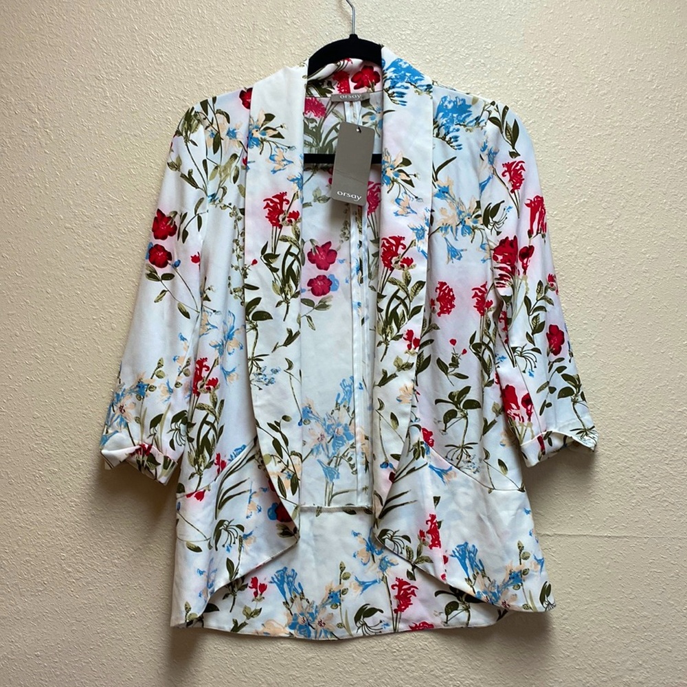Orsay  New! Woman’s Floral Open Styled Jacket In white 3/4 sleeves